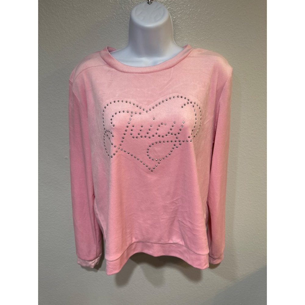 Juicy Couture M Rhinestone Studded Heart Velour Pink Sweatshirt